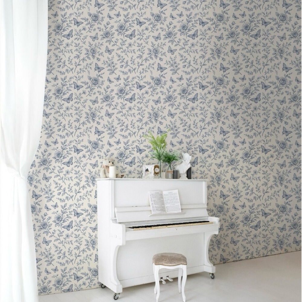 Floral Blue and White Peel & Stick Wallpaper